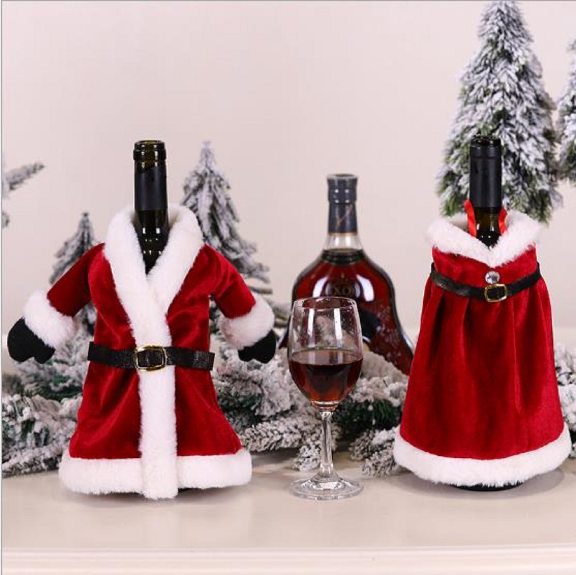 Set of 2 Santa Claus Clothes Red Wine Bottle Covers Bag Christmas Decorations Sweater Bottles Sets Wine Bottle Cover Tab Decor