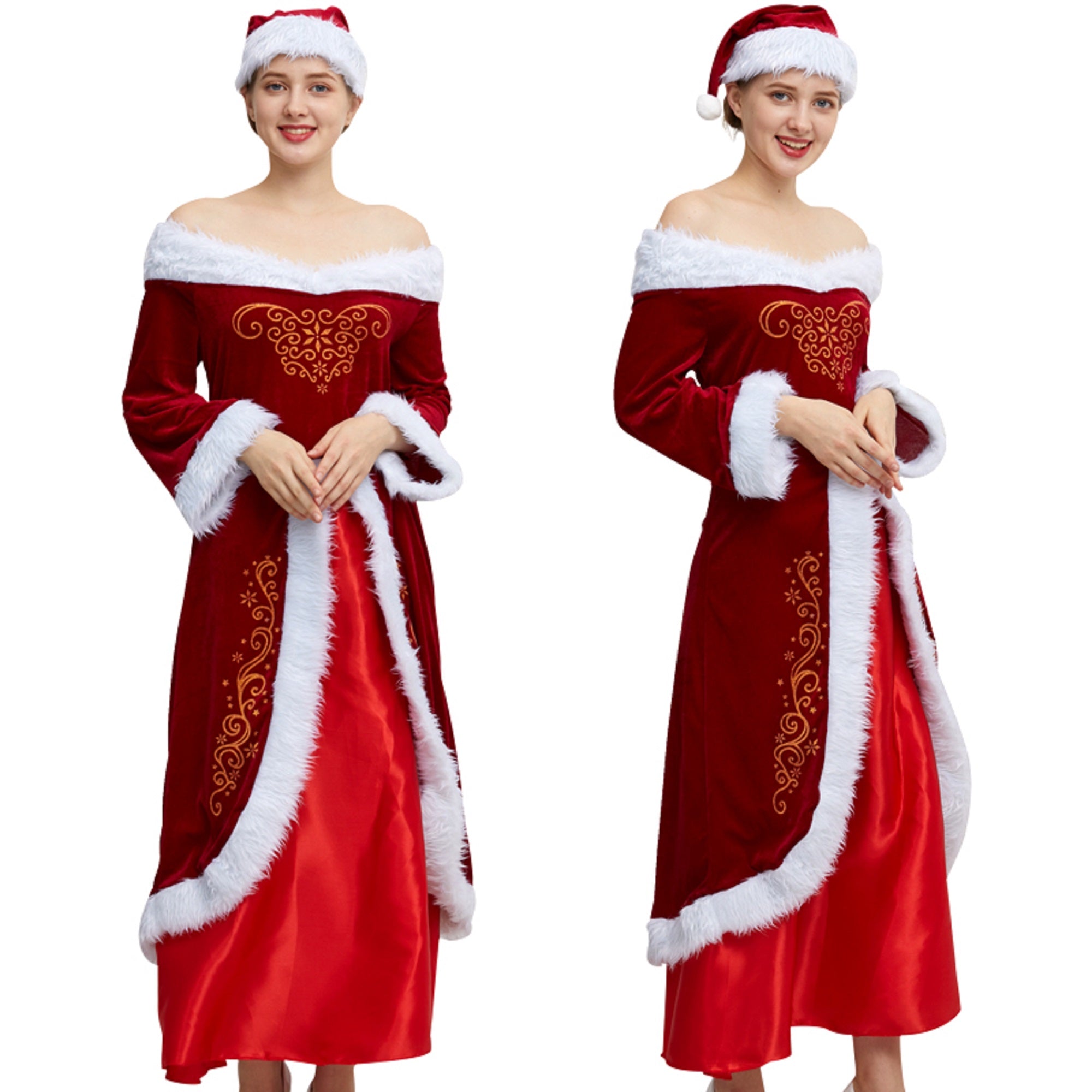 3pcs High Quality Long Sleeve Women's Dress Christmas Halloween Anime Santa Claus Cosplay Outfit Clothes Fancy Princess Costume Suit Uniform