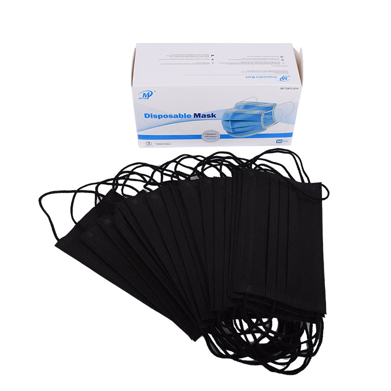 MIPLNI - 50 PCS Black Disposable Face Mask 3-Ply Non Medical Earloop