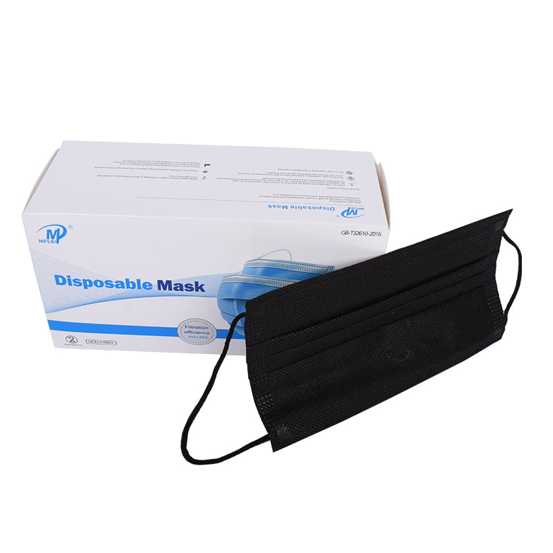 MIPLNI - 50 PCS Black Disposable Face Mask 3-Ply Non Medical Earloop