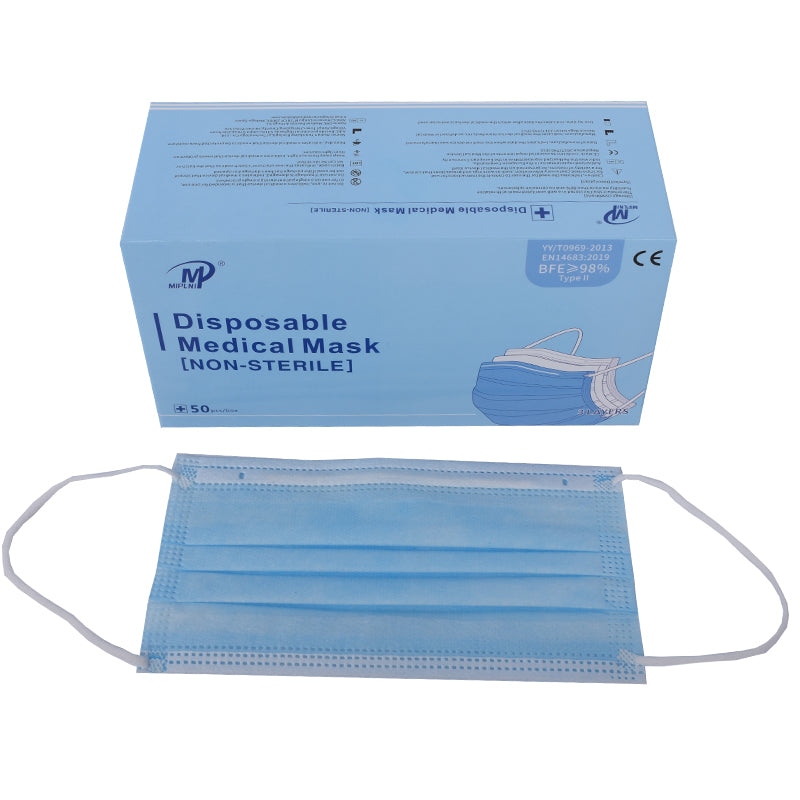 MIPLNI - 50 pcs Level II Face Mask Medical Surgical Dental Disposable 3-Ply BFE ≥ 98% CE