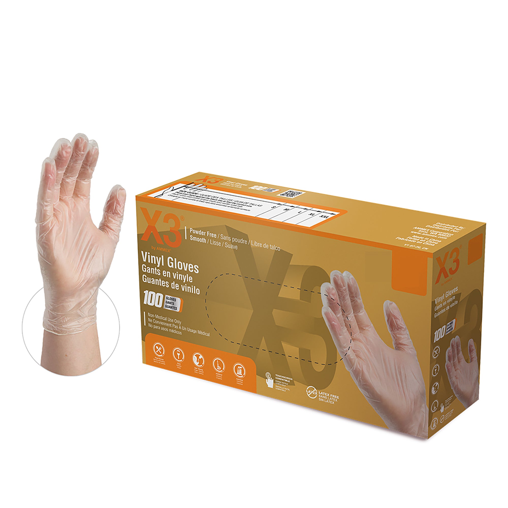 AMMEX X3 INDUSTRIAL CLEAR VINYL GLOVES