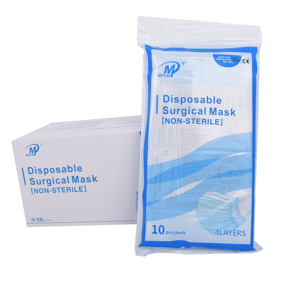 MIPLNI 50 PCS 4 Ply Disposable Medical Surgical Mask 4 layer BFE≥ 98% Level 3 4ply CE certified