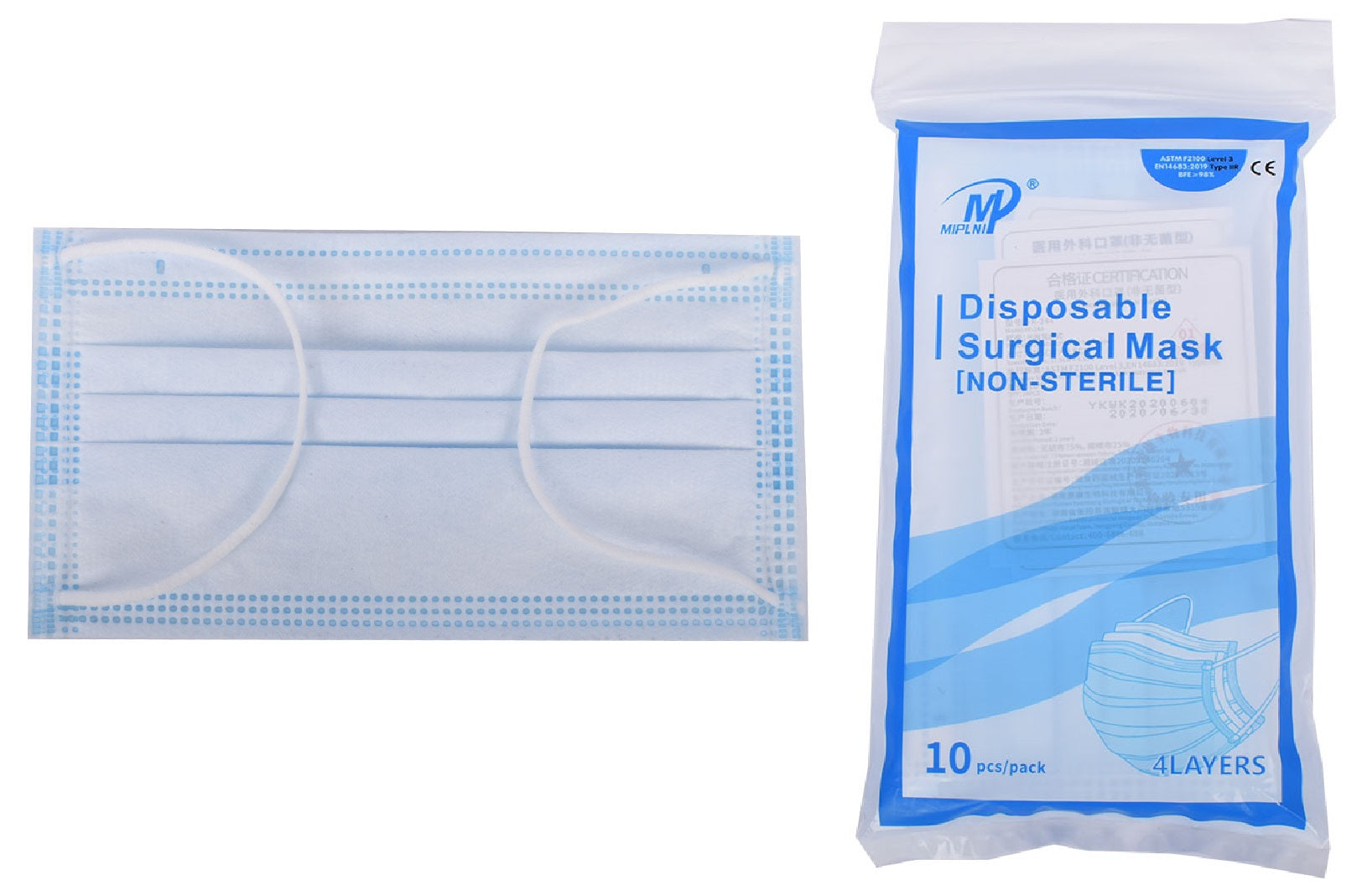 MIPLNI 50 PCS 4 Ply Disposable Medical Surgical Mask 4 layer BFE≥ 98% Level 3 4ply CE certified