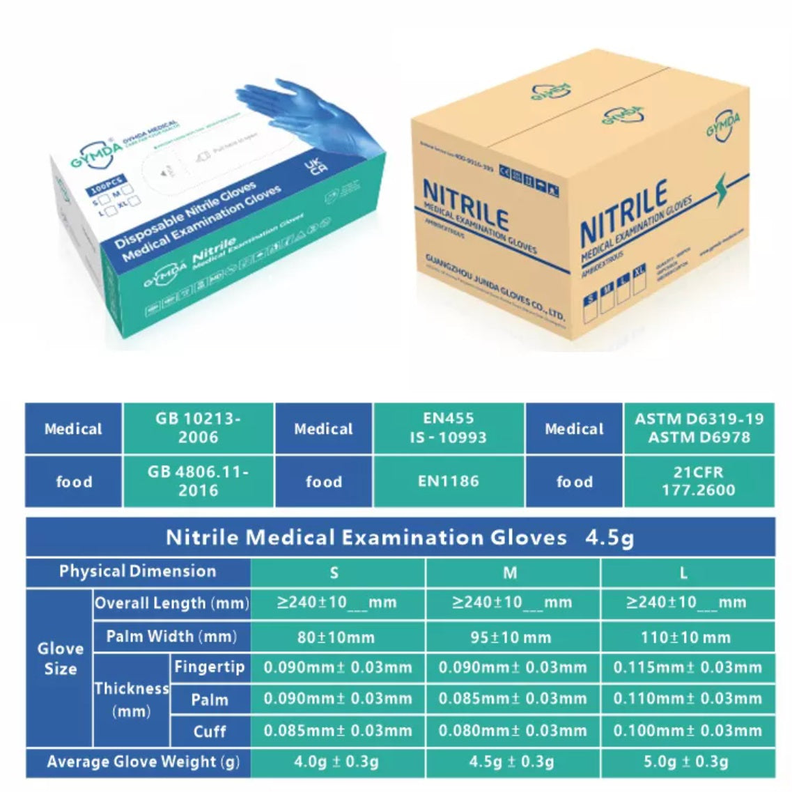 GYMDA Disposable Nitrile Gloves Powder-Free Latex-Free Exam/Medical S/M/L BLUE 3mil