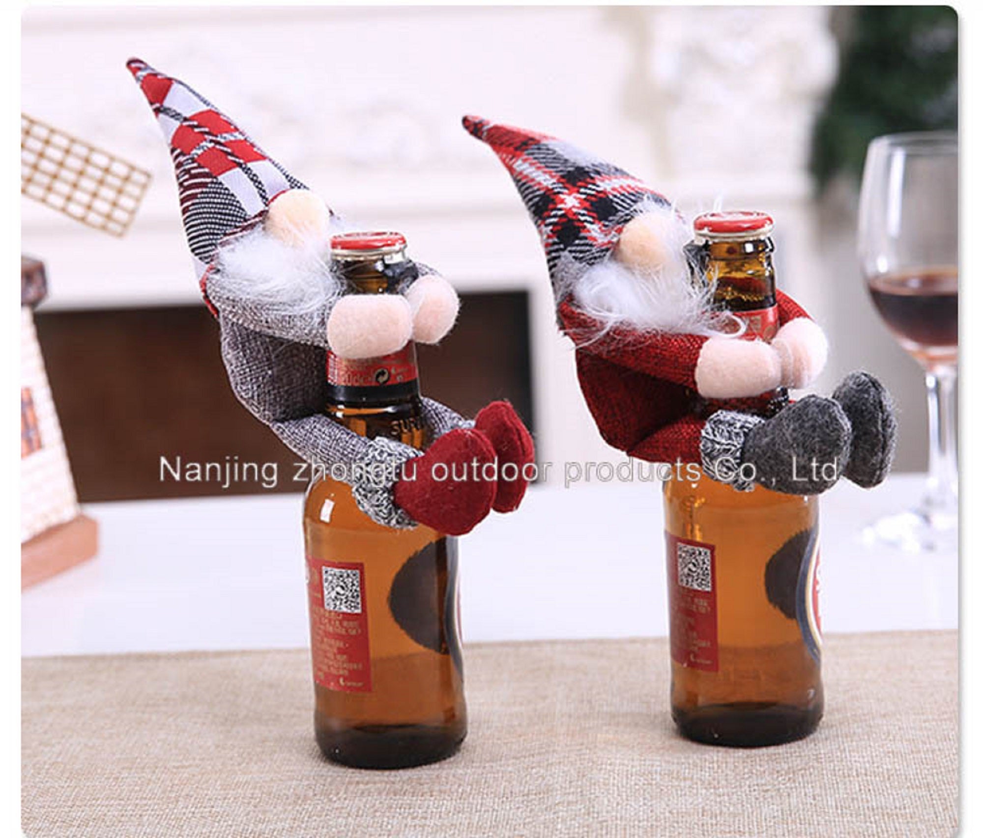 Two pcs Christmas Gnomes Wine Bottle Cover Santa - Handmade Swedish Tomte Plush Gnomes Bottle Toppers - Holiday Christmas Decorations