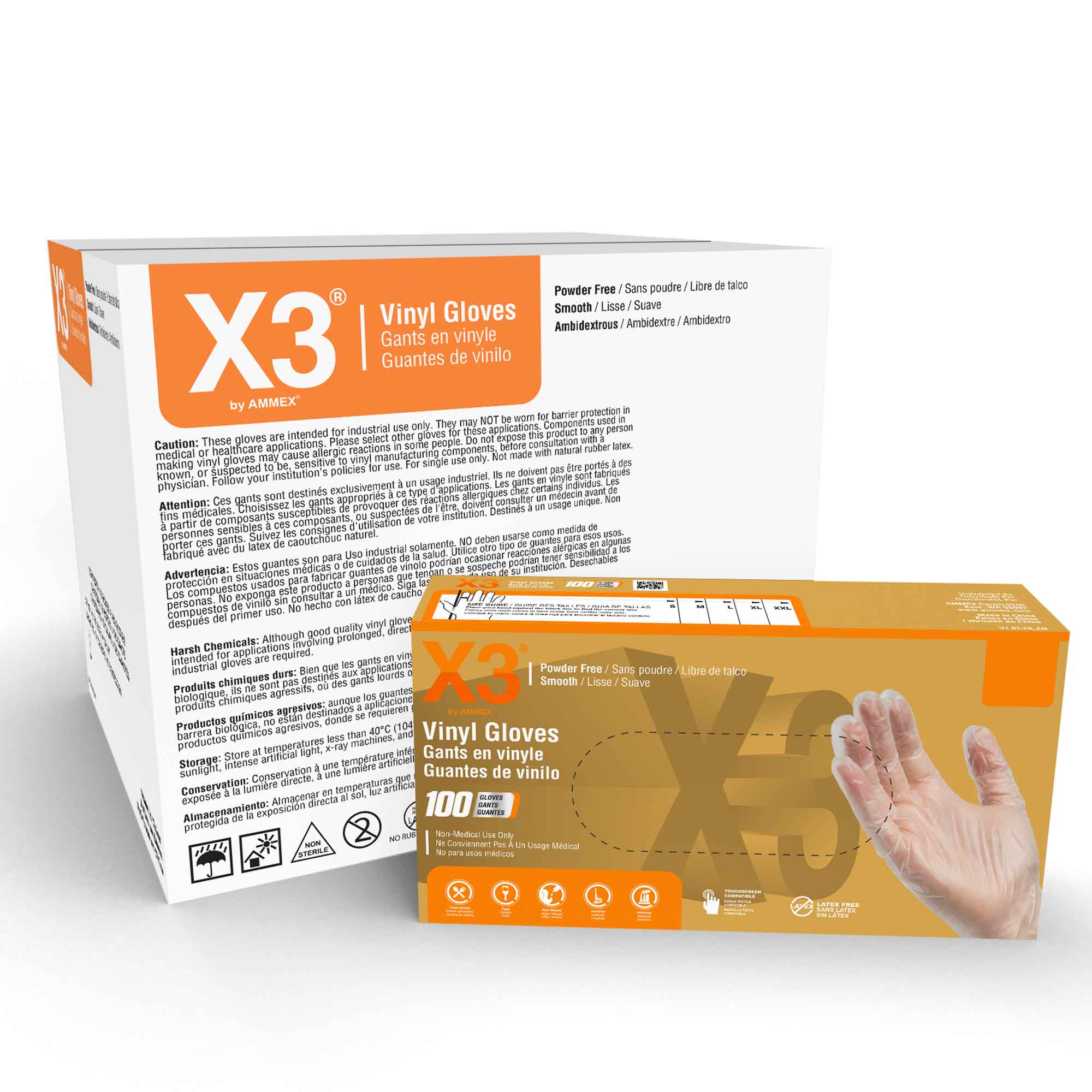 AMMEX X3 INDUSTRIAL CLEAR VINYL GLOVES