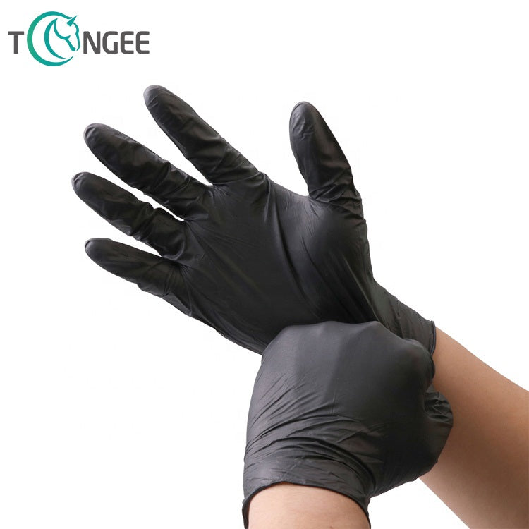 100 Pcs ( 1 box ) Disposable Gloves Synthetic Vinyl / Nitrile Blended Non-Med | Powder Free | Latex Free | Black Color Gloves