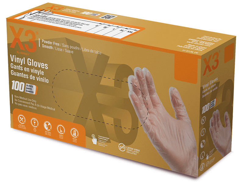 AMMEX X3 INDUSTRIAL CLEAR VINYL GLOVES