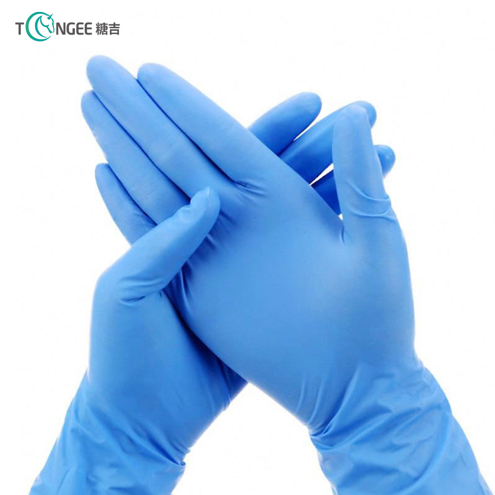 100 Pcs ( 1 box ) Disposable Gloves Synthetic Vinyl / Nitrile Blended Non-Med | Powder Free | Latex Free | Blue Color Gloves