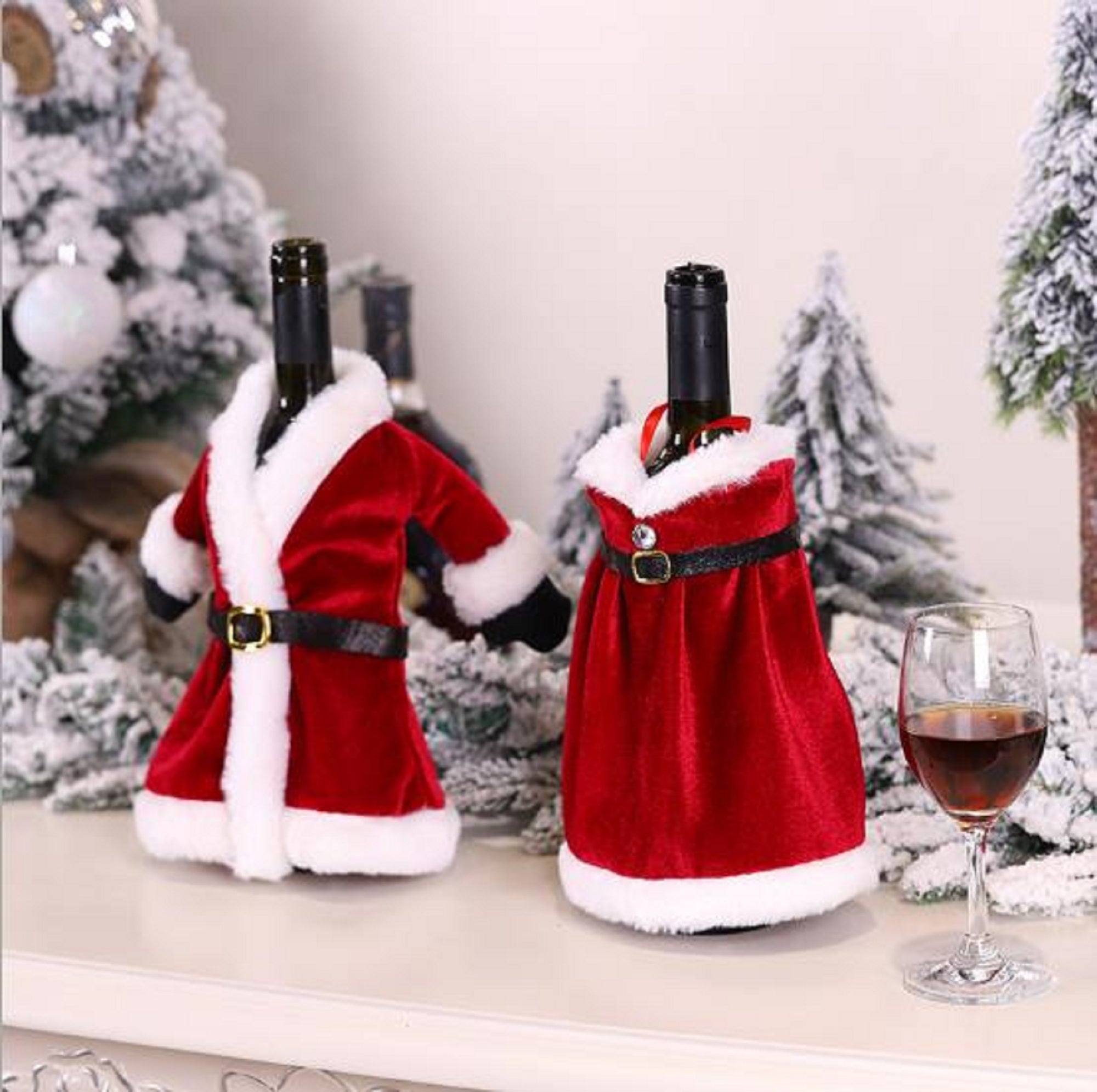 Set of 2 Santa Claus Clothes Red Wine Bottle Covers Bag Christmas Decorations Sweater Bottles Sets Wine Bottle Cover Tab Decor