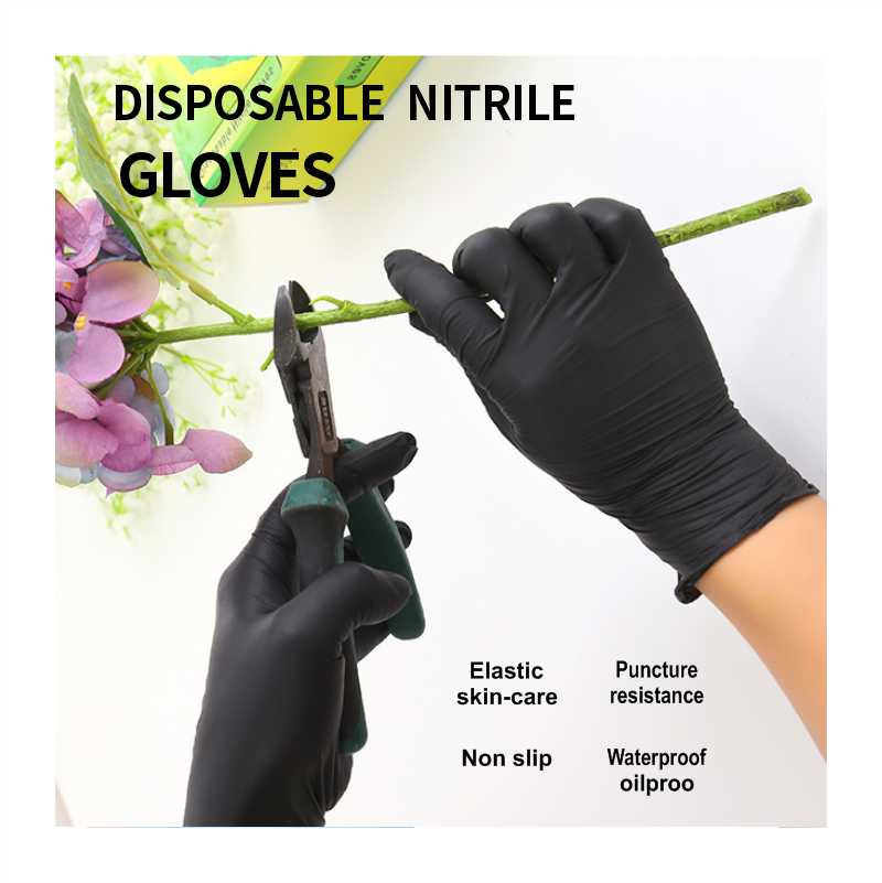 100 Pcs ( 1 box ) Disposable Gloves Synthetic Vinyl / Nitrile Blended Non-Med | Powder Free | Latex Free | Black Color Gloves