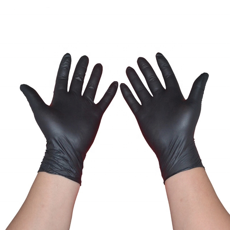 100 Pcs ( 1 box ) Disposable Gloves Synthetic Vinyl / Nitrile Blended Non-Med | Powder Free | Latex Free | Black Color Gloves