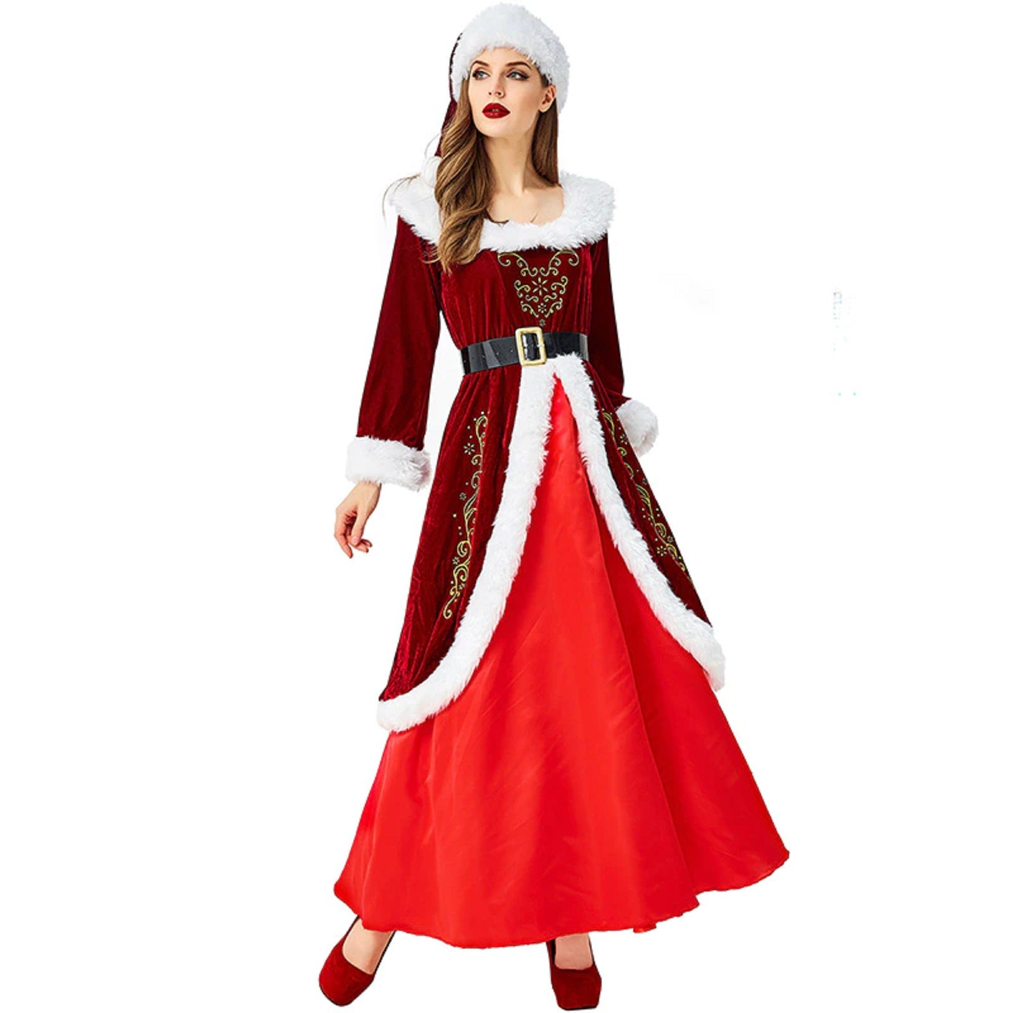 3pcs High Quality Long Sleeve Women's Dress Christmas Halloween Anime Santa Claus Cosplay Outfit Clothes Fancy Princess Costume Suit Uniform