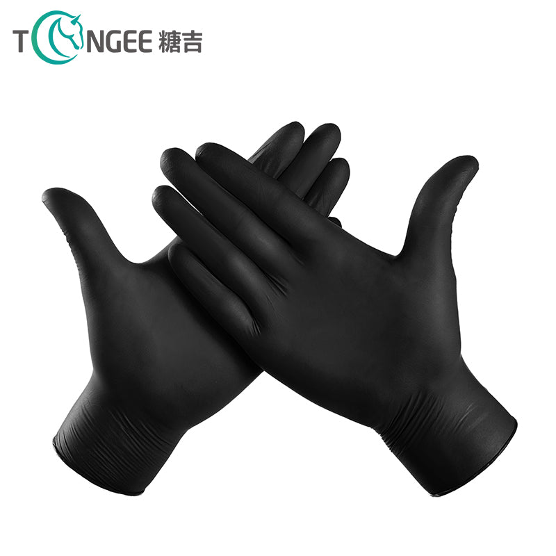 100 Pcs ( 1 box ) Disposable Gloves Synthetic Vinyl / Nitrile Blended Non-Med | Powder Free | Latex Free | Black Color Gloves