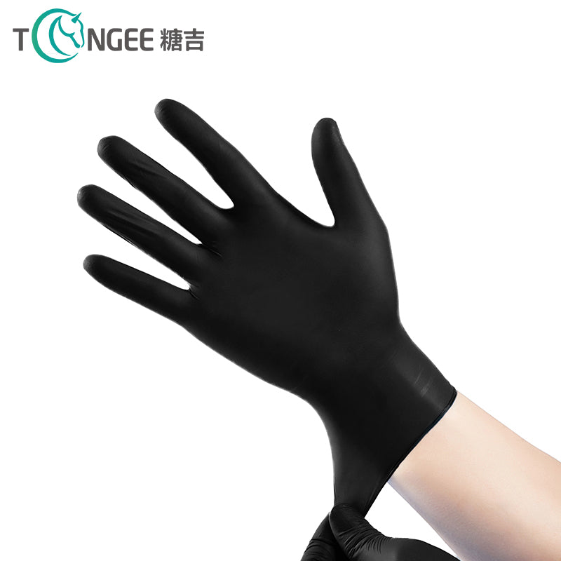 100 Pcs ( 1 box ) Disposable Gloves Synthetic Vinyl / Nitrile Blended Non-Med | Powder Free | Latex Free | Black Color Gloves