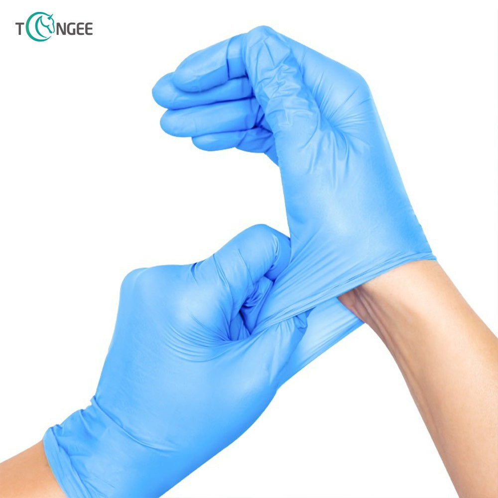 100 Pcs ( 1 box ) Disposable Gloves Synthetic Vinyl / Nitrile Blended Non-Med | Powder Free | Latex Free | Blue Color Gloves