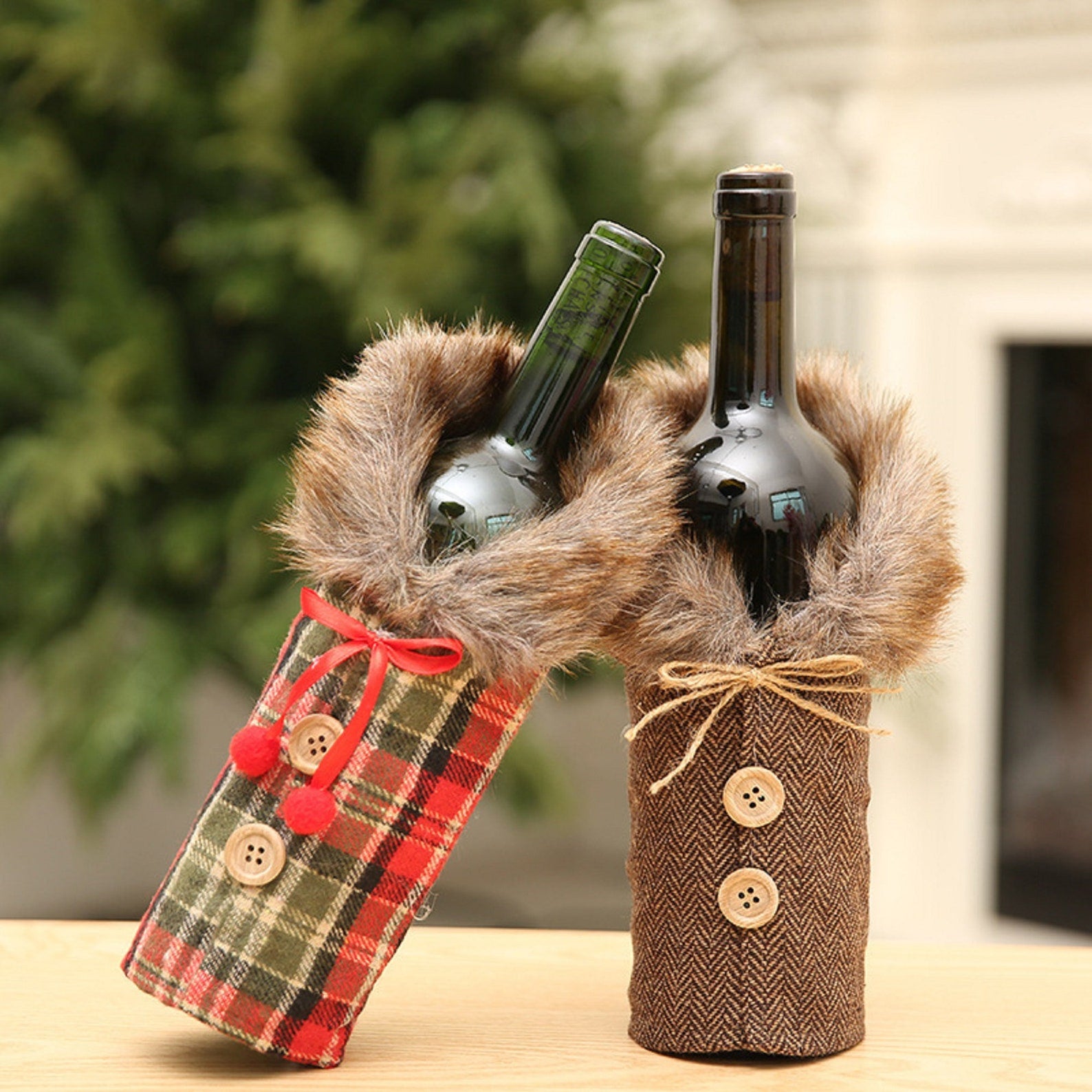 2 Pcs Christmas Sweater Wine Bottle Cover Fur Holiday Christmas Wine Bottle Decoration Original4u Bottle Dress