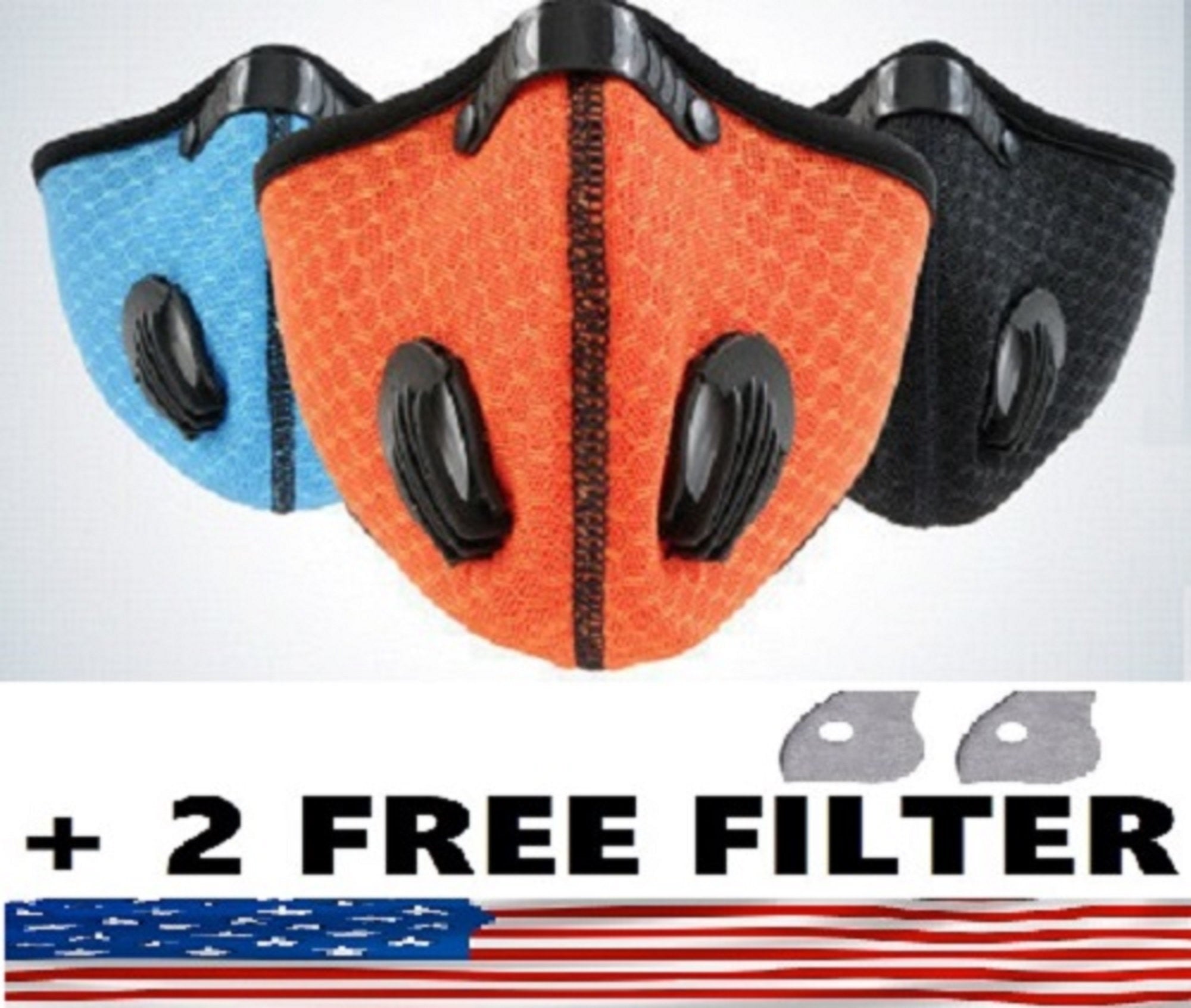 Sport Mask Protective 5 Layer Activated Carbon Filter & Breathing Valve - Reusable and Washable - Nose Clip + 2 Free Filter