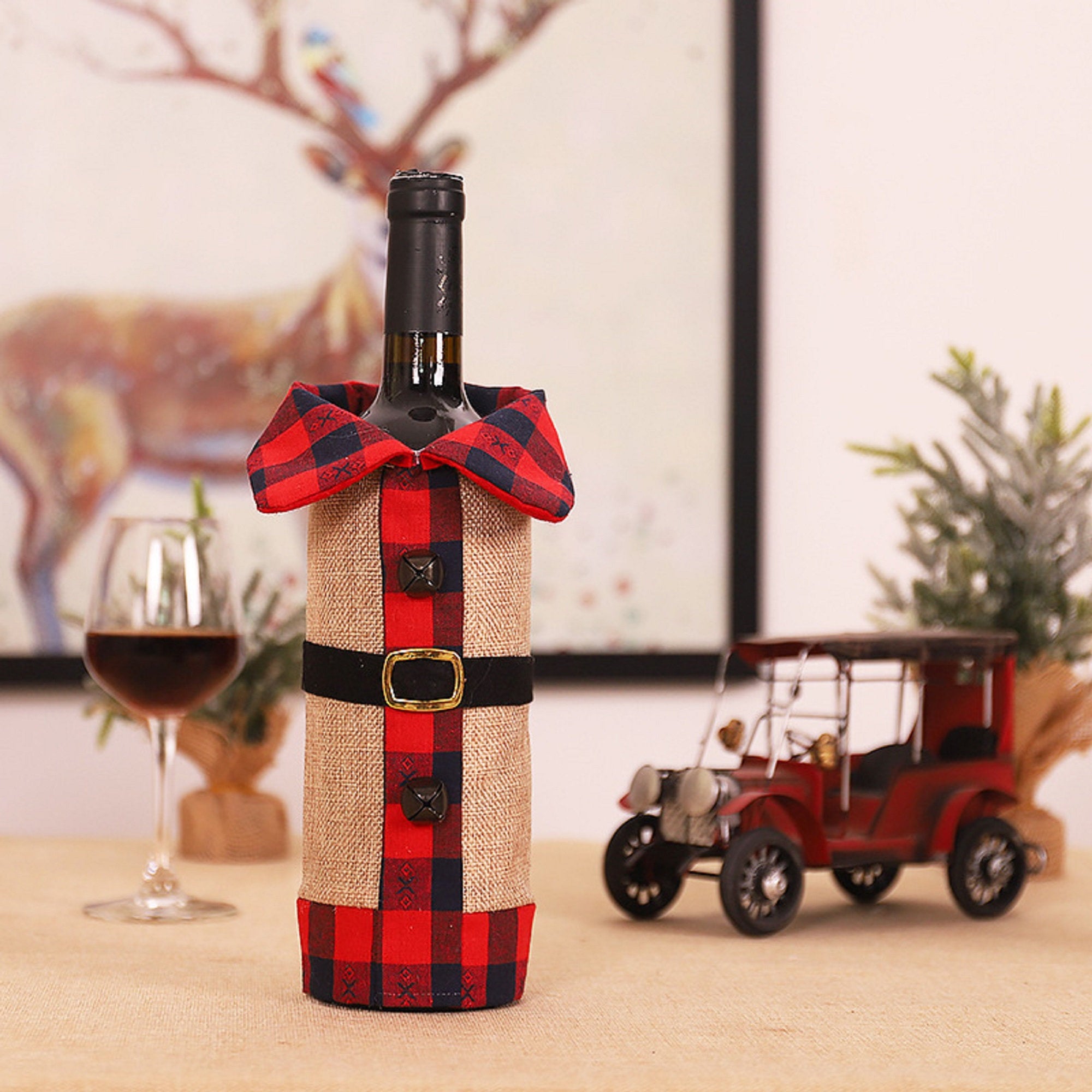 Two pack Christmas Wine bottle sweater- Wine Bottle Cover - Dinner Table Decoration - Party Wine Cover - Wine gift - Original4u