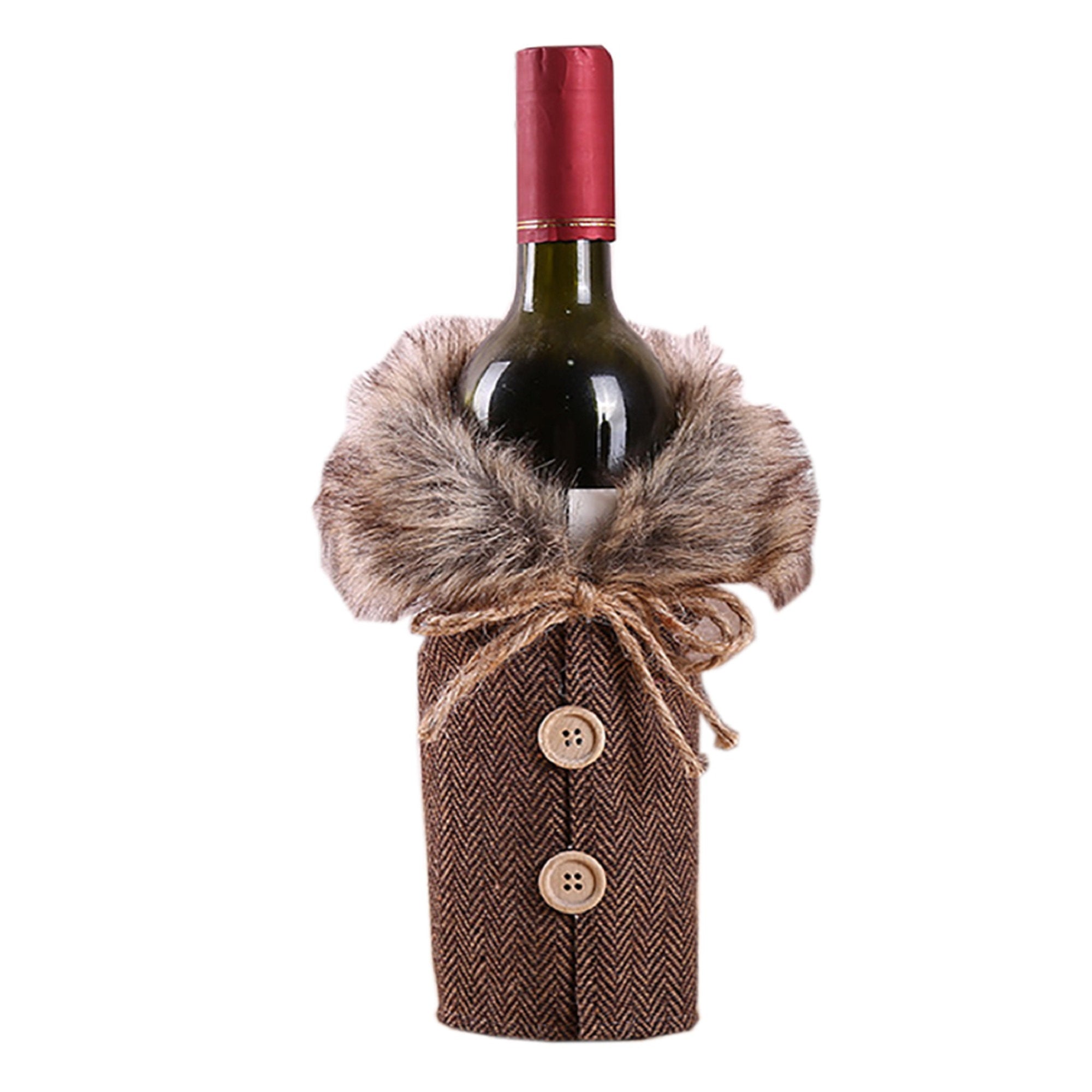 2 Pcs Christmas Sweater Wine Bottle Cover Fur Holiday Christmas Wine Bottle Decoration Original4u Bottle Dress