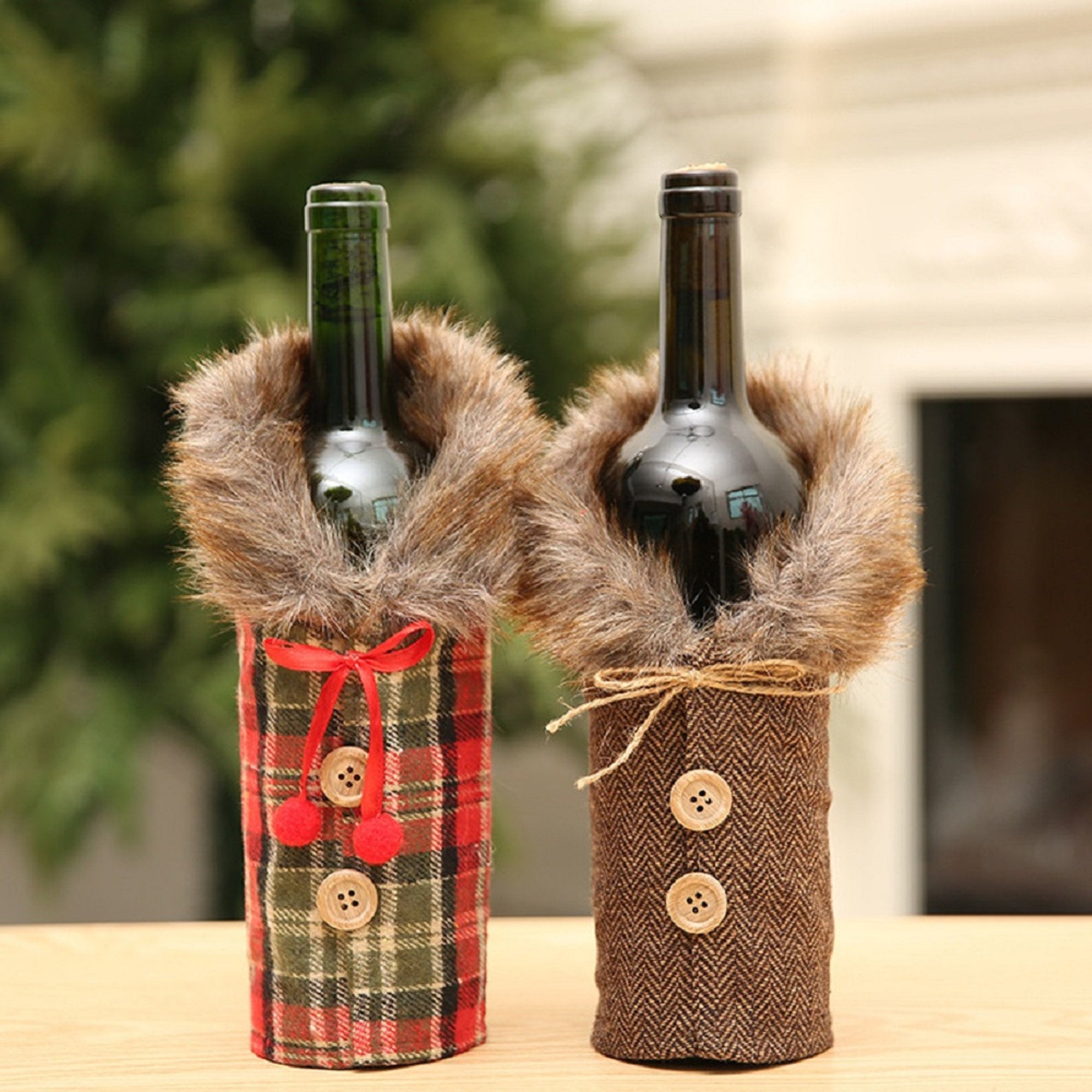 2 Pcs Christmas Sweater Wine Bottle Cover Fur Holiday Christmas Wine Bottle Decoration Original4u Bottle Dress