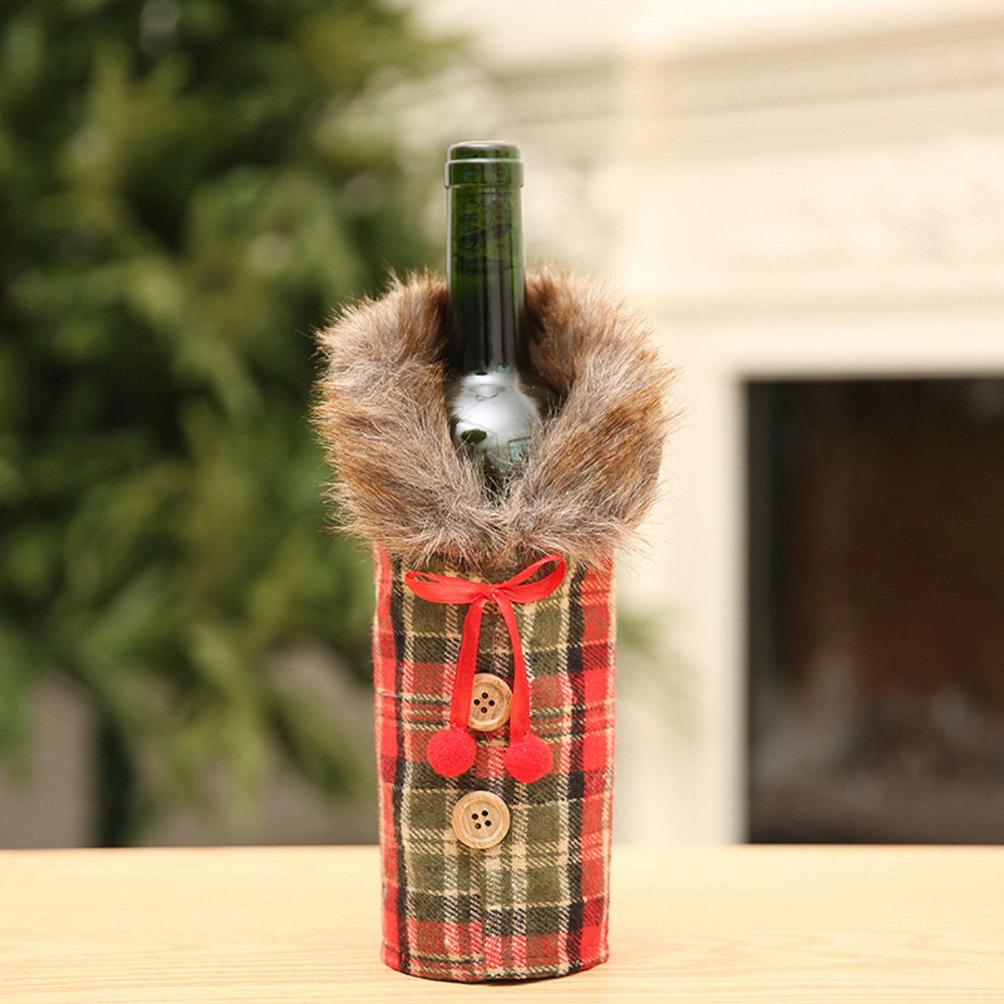 2 Pcs Christmas Sweater Wine Bottle Cover Fur Holiday Christmas Wine Bottle Decoration Original4u Bottle Dress