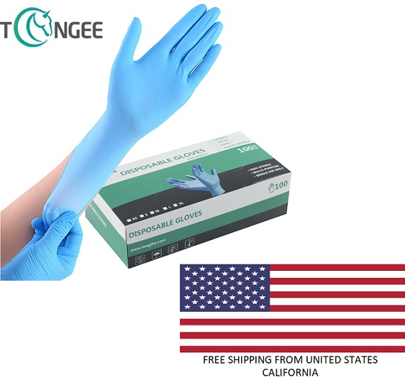 100 Pcs ( 1 box ) Disposable Gloves Synthetic Vinyl / Nitrile Blended Non-Med | Powder Free | Latex Free | Blue Color Gloves