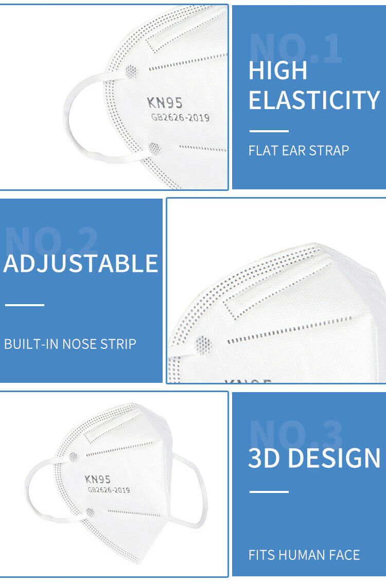 10 Pcs KN95 5-Ply Disposable Safety Face Mask KN-95 For Men and Women - White