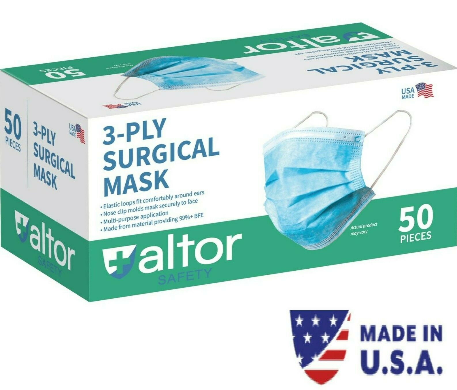 ALTOR 3PLY SURGICAL DISPOSABLE MASKS 99% BFE - ASTM LEVEL 2 - FDA Approved - 50 Pieces - 62222 - MADE IN USA ✅