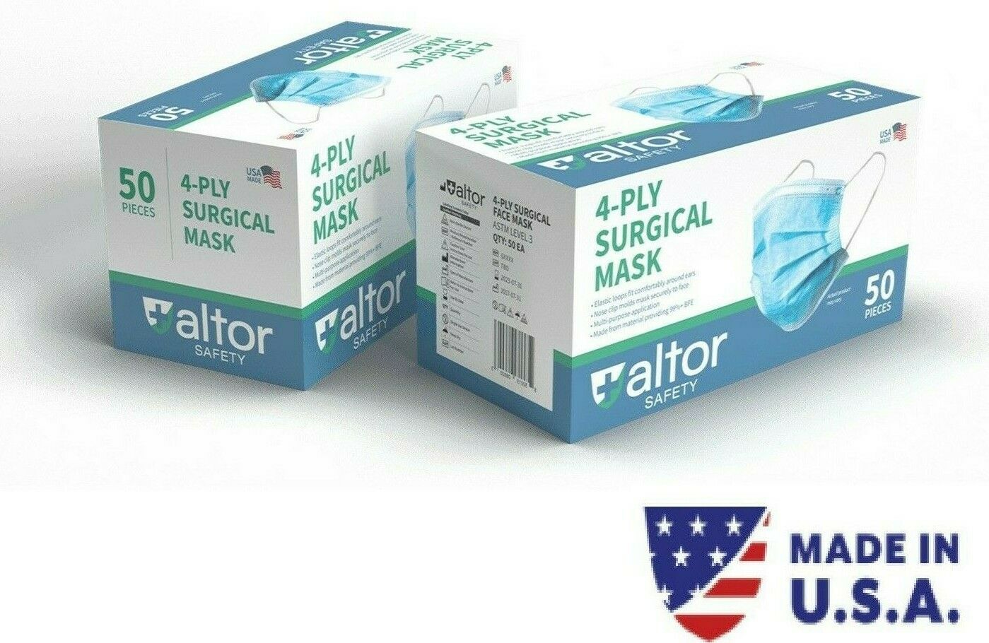 ALTOR 4PLY SURGICAL DISPOSABLE MASKS 98% BFE - ASTM LEVEL 3 - 50 Pieces - 62232 - MADE IN USA ✅