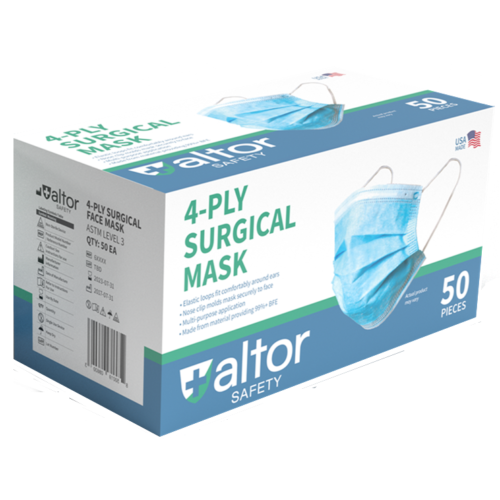 ALTOR 4PLY SURGICAL DISPOSABLE MASKS 98% BFE - ASTM LEVEL 3 - 50 Pieces - 62232 - MADE IN USA ✅