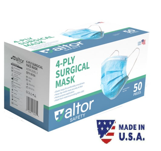 ALTOR 4PLY SURGICAL DISPOSABLE MASKS 98% BFE - ASTM LEVEL 3 - 50 Pieces - 62232 - MADE IN USA ✅